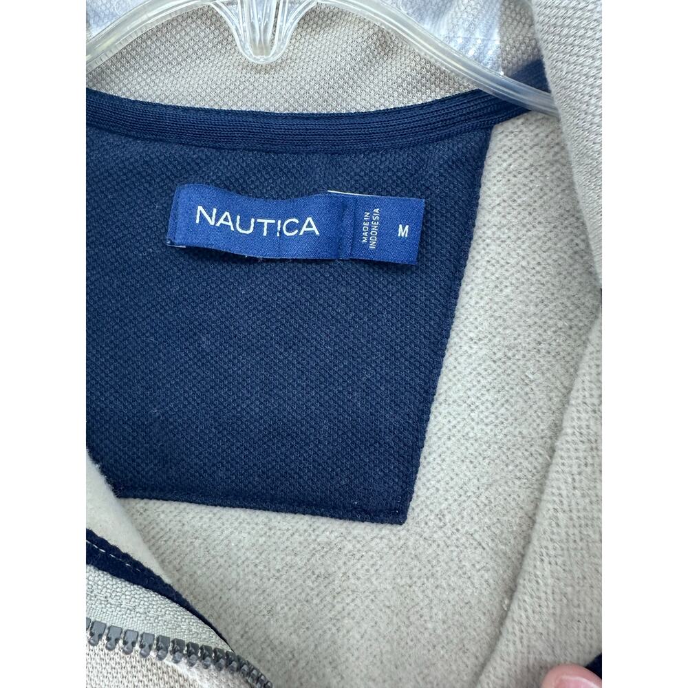 Nautica Men's sz M Beige 1/4 Zip Pullover Cotton Blend Neutral Golf Sailing Prep - Picture 4 of 10